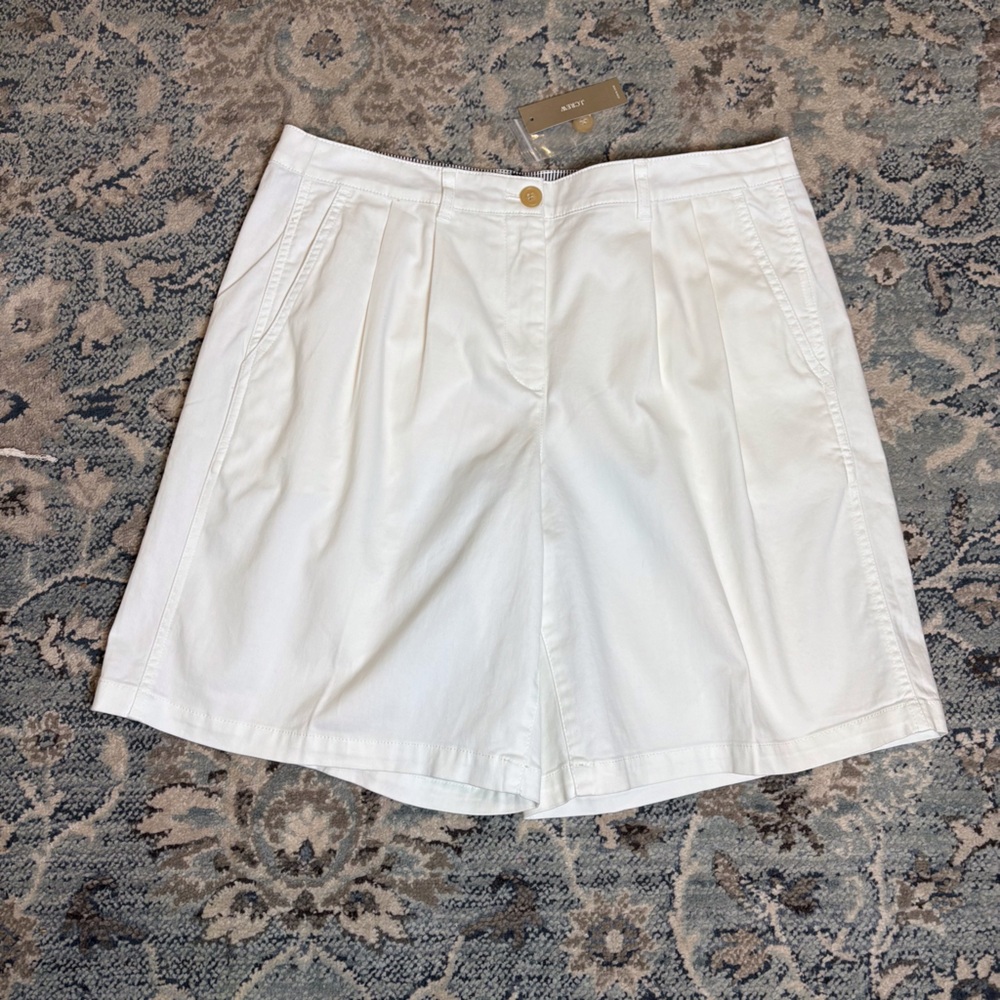 J. Crew White Pleated Bermuda Shorts
